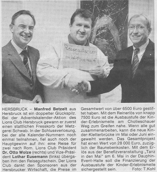 Adventskalenderaktion 2005 - Hauptgewinn an Manfred Betzelt